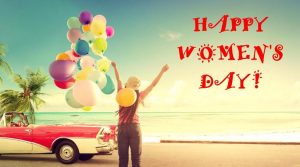 Happy young woman holding colorful balloons with floating, concept of journey honeymoon in summer on tropical beach blue sky - vintage color tone